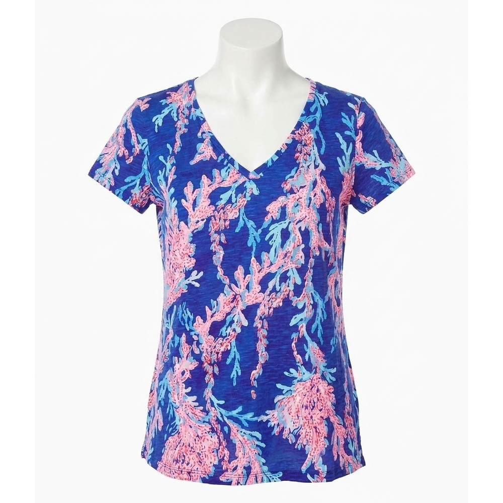 NEW LILLY PULITZER etta v-neck top in borealis blue swim on over